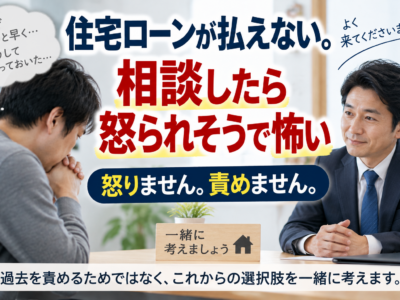 住宅ローンが払えない。相談したら怒られそうで怖い　責めるために相談を受けるのではありません