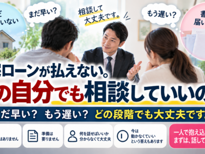 住宅ローンが払えない。今の自分でも相談していいのか　どの段階でも大丈夫です